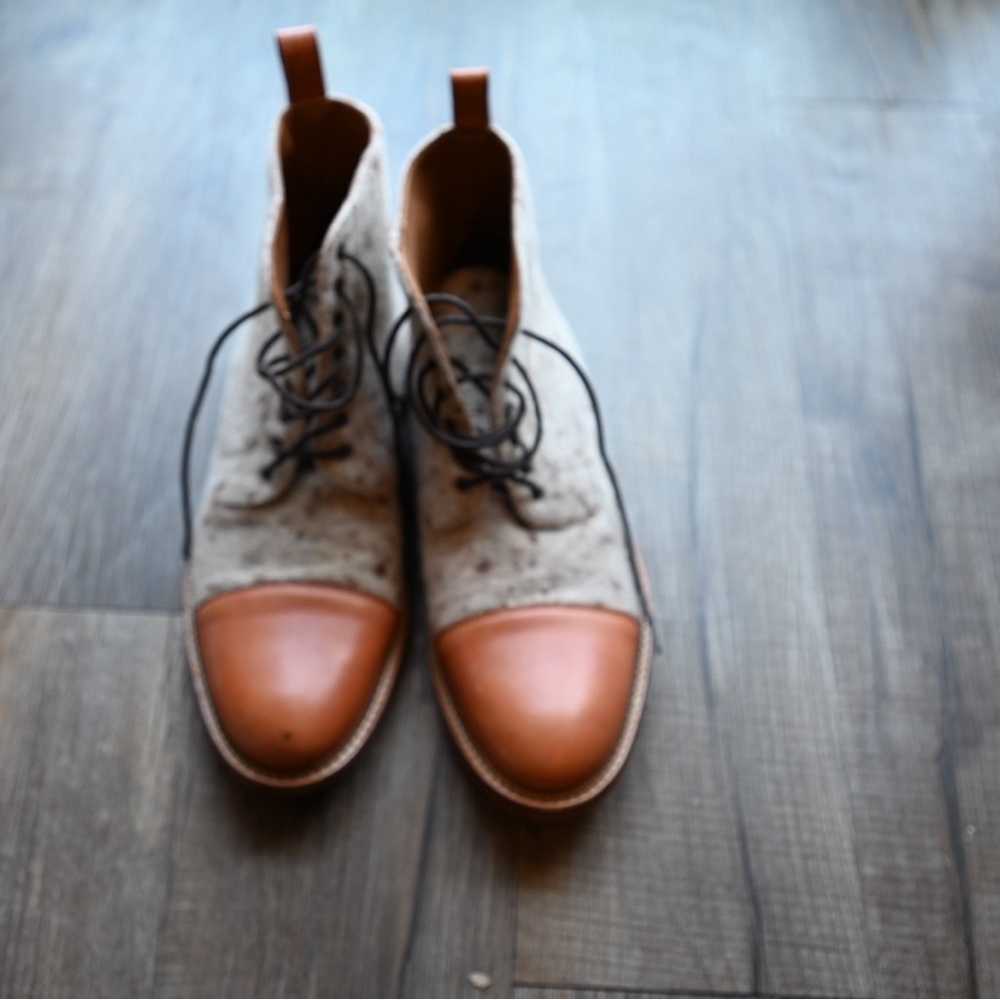 Taft Tan and Gray Leather Boots with Cap Toe